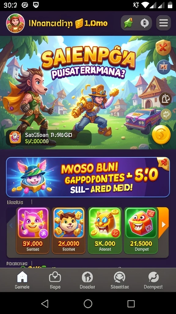 Layar permainan dengan grafis yang memukau dan detail tinggi.