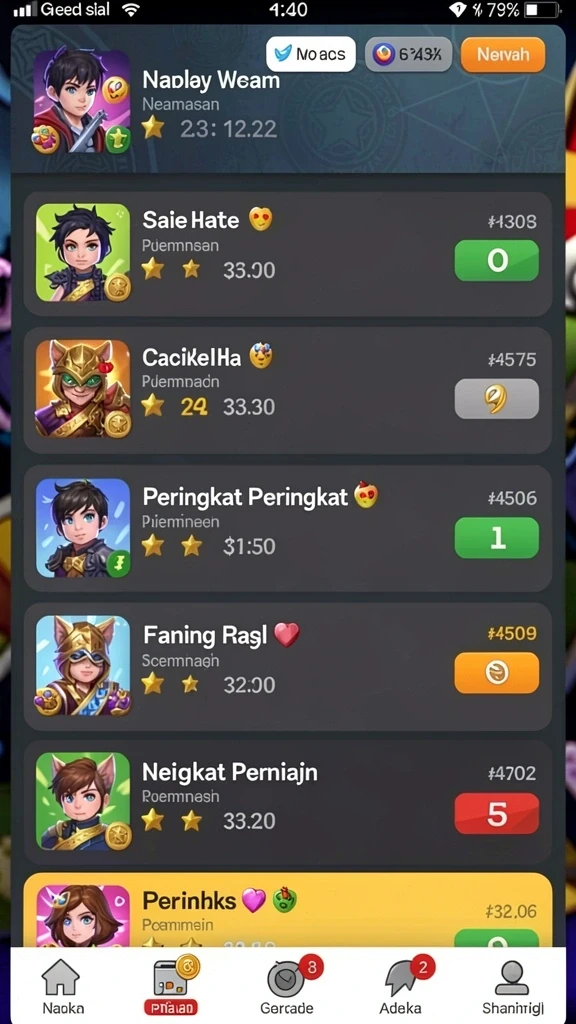 Level dengan tantangan yang semakin meningkat.